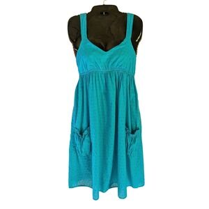 Vtg Flowers Babydoll Sundress M Boho Cottagecore Swiss Dot Empire Waist Smocked
